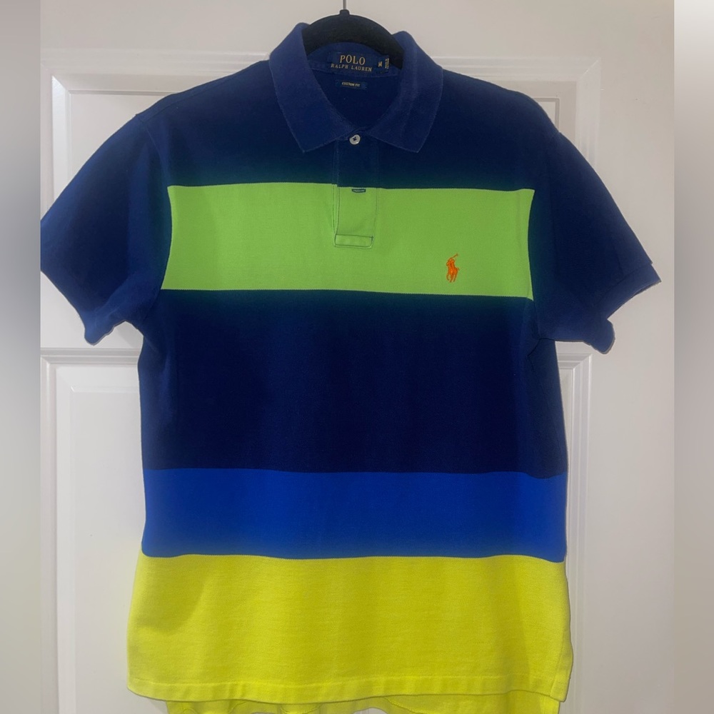 Polo Ralph Lauren Men’s Polo T Shirt Navy Blue with Logo & Large Stripes